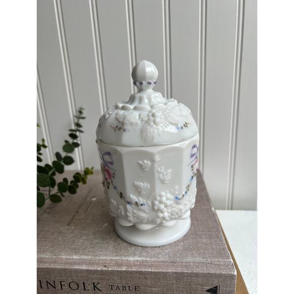 Vintage Milk Glass Painted Candy Dish Westmoreland Charleston Rose | Coquette - Picture 7 of 11